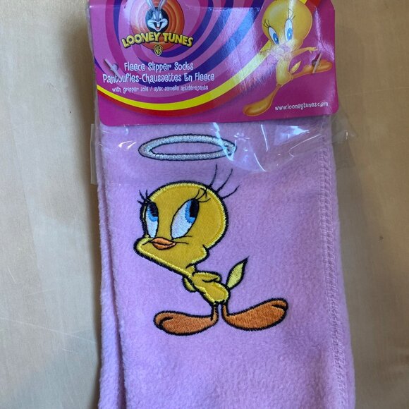 Looney Tunes Fleece Slipper Socks With Tweety Bird & Silver Stars pink girly coz - Picture 2 of 13